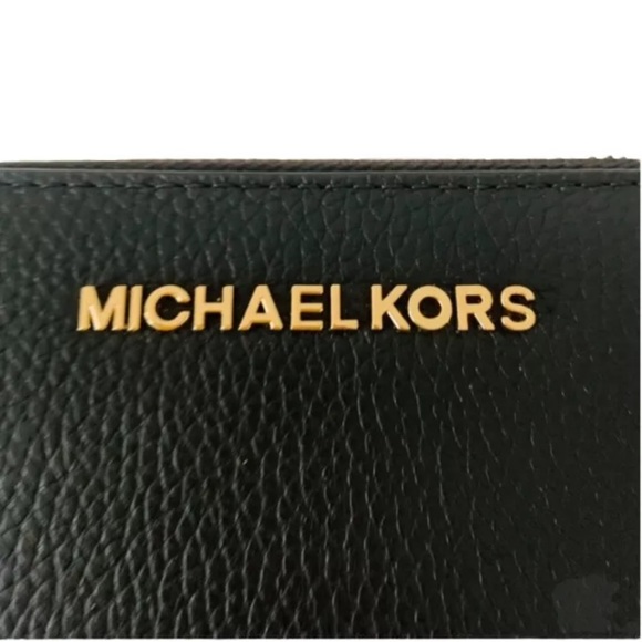 Michael Kors Genuine Leather Jet Set Zip Around Wallet Black Gold Tone Hardware - Picture 6 of 10